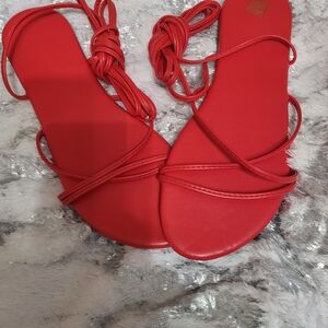 Vibrant Red Suede Sandals with Strappy Design